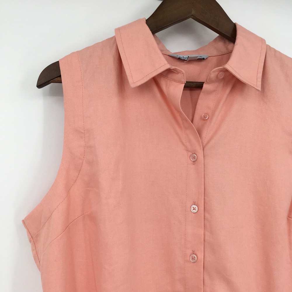 Ophelia Roe Sleeveless Linen Blend Button Down Shirt Womens L Peach Coastal - Picture 2 of 12